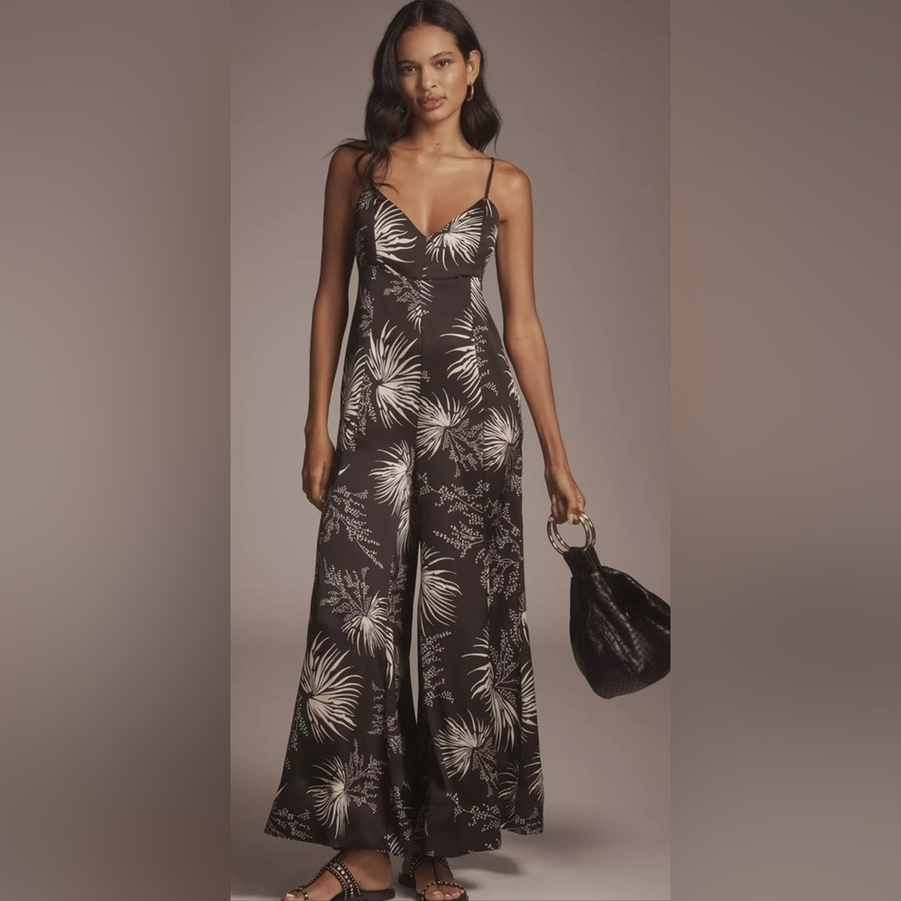 Bishop + Young Nora Wide Leg Jumpsuit Palm Print Size M NWT Back Tie